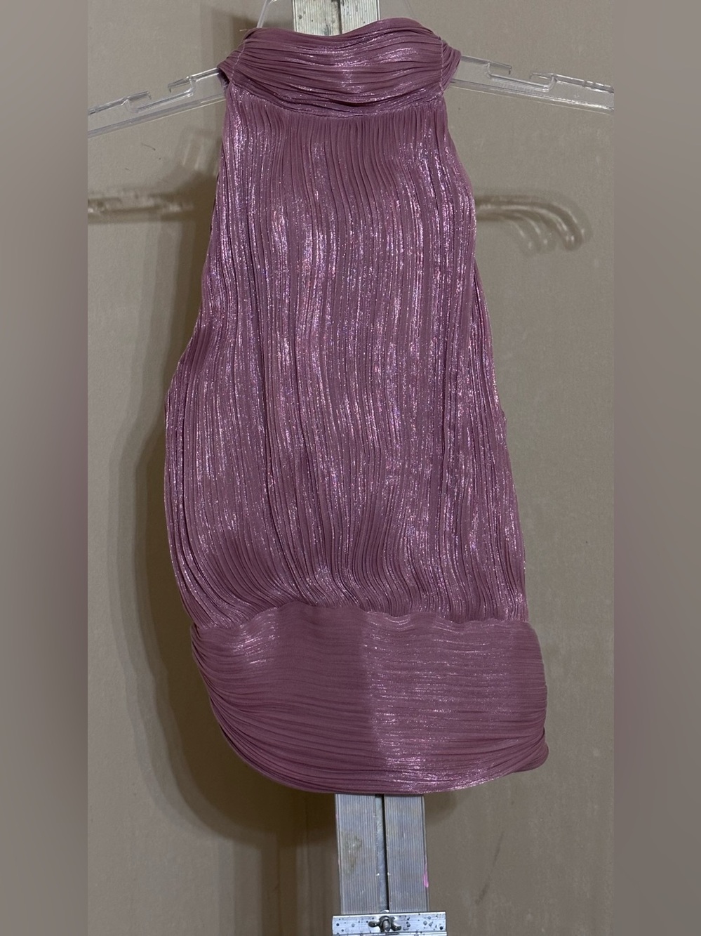 glam Shimmery Mauve Pleated Halter Top Sz S